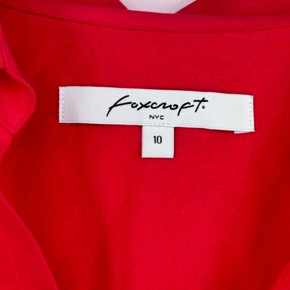 Foxcroft Red Tunic Top embroidered Eyelet Hem Size 10 Cotton popover - Picture 5 of 13